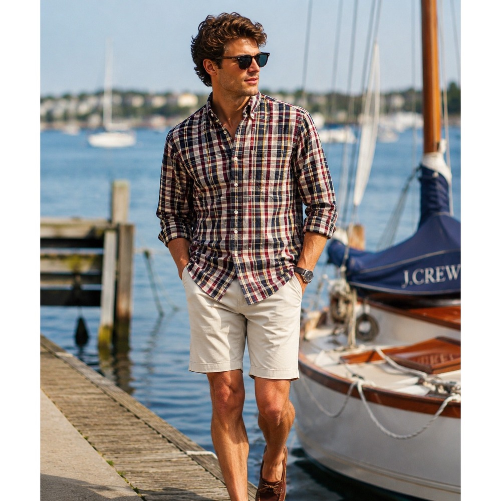 J Crew Shirt Mens XL Navy Plaid Flex Classic Button Casual Preppy Academia